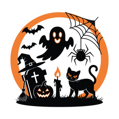halloween cat and pumpkin