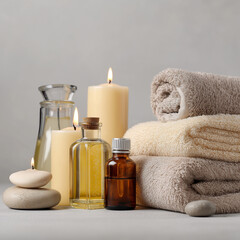  Flat lay of spa products and candles 