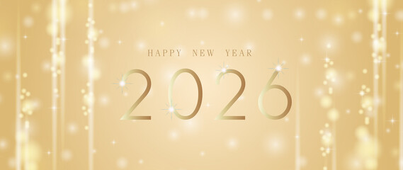 2026 Happy new year; Abstract luxury golden glitter effect glowing on gold  background with lighting effect sparkle. Template premium award ceremony design. Vector illustration