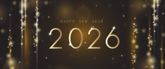 2026 Happy new year; Abstract luxury golden glitter effect glowing on black background with lighting effect sparkle. Template premium award ceremony design. Vector illustration