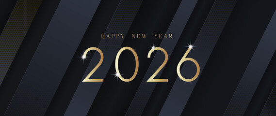 Modern black abstract background concept with Happy New Year 2026.