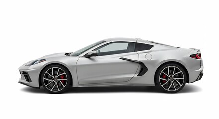 銀色スポーツカー 横姿 美しい光沢 滑らかなボディライン 力強いデザイン. AI Generated