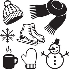 Winter Warmth A Collection of Seasonal Icons Depicting Cold Weather Comforts and Holiday Cheer