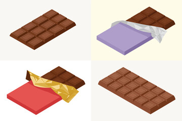 Four chocolate bars in different wrapper styles on a light background