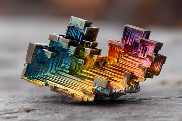 Vibrant Bismuth Crystal Formation with Rainbow Colors and Texture