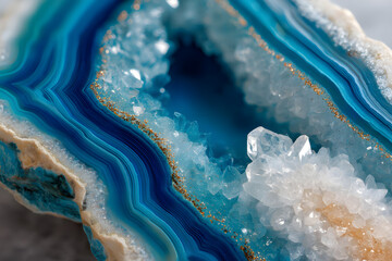 Vibrant Blue Agate with Crystal Formation and Geode Interior