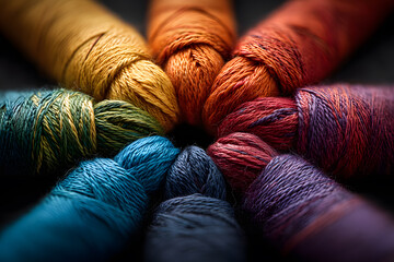 Colorful Threads Arranged in Circular Pattern for Creative Projects