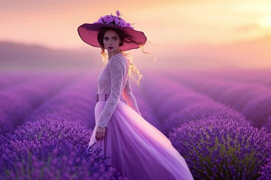 woman in lavender field, AI generated video