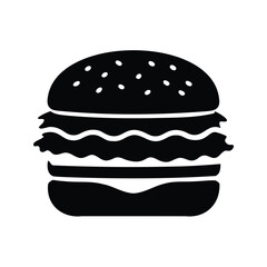 Iconic Black and White Burger Silhouette with Classic Layers and Seeded Bun