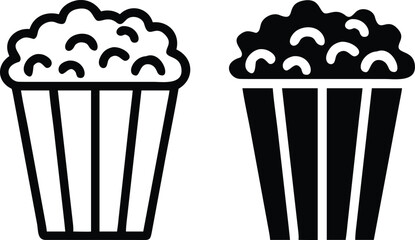 Popcorn Bucket Icons – Black and White Snack Food Vector Silhouette Design