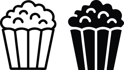 Popcorn Icons Set – Black and White Snack Food Vector Silhouette Illustration