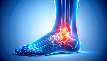 Human Ankle Pain & Injury: X-ray View of Foot Bones and Joint Inflammation