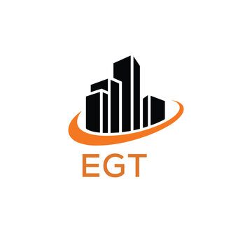 Modern Real Estate Building Logo with Urban Skyline and Orange Arc &ndash; EGT Construction or Property Brand Identity.
