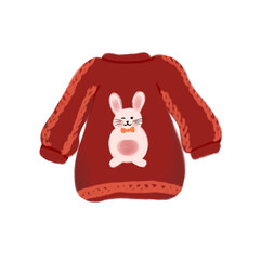 Red Knitted Sweater with Bunny autumn