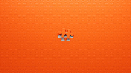 Vivid Orange Puzzle with Missing Center Piece Against Sky Blue - A Striking Conceptual Contrast