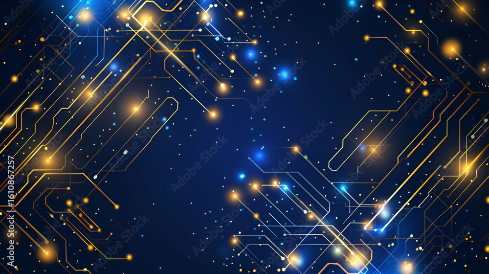 Aufkleber abstract technology background with glowing circuits and small dots on a dark blue backdrop