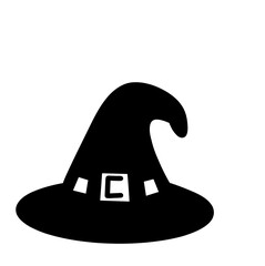 Halloween witch hat icon silhouette, Halloween witch hat black silhouette, Set of different witch hats vector illustration, witch hat silhouette vector
