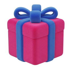 Bright pink gift box with blue ribbon and bow a cheerful present ready for celebration and gifting occasions