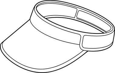 Sporty athletic visor cap technical flat sketch illustration, featuring adjustable strap and comfortable fit, ideal for active wear apparel design templates and accessory mockups.