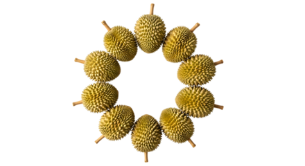 Durian Fruits Arranged in a Circle on Transparent Background Showcasing Tropical Fruit, Isolated