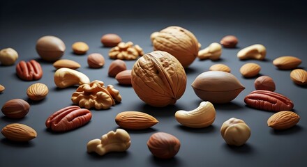 nuts on a dark gray background