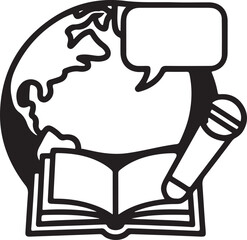 Global Learning and Communication An Iconographic Representation of Education, Knowledge, and International Dialogue Through Books, Globes, and Microphones