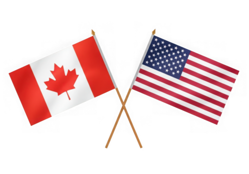 Canada and usa flags crossed friendship isolated on transparent background