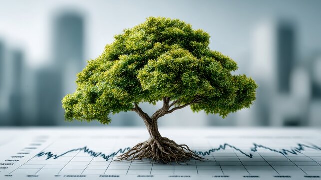 Symbolic tree representing growth and stability in a financial setting during the day