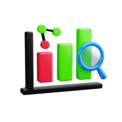 Magnifying Glass Over Graph 3d render icons