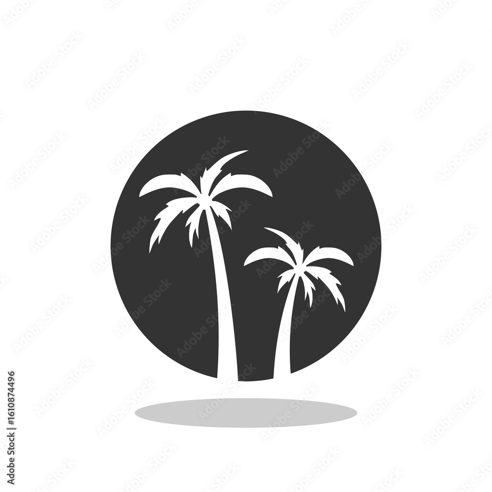 Poster palm tree circle icon with shadow