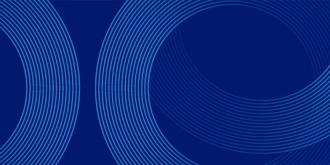 Abstract blue glowing geometric lines on dark blue background. Modern shiny blue circle lines pattern. Futuristic technology concept. Suit for cover, poster, banner, brochure, header, website