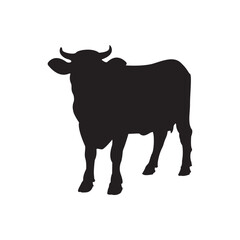 Alert cow silhouette. Side-view cow silhouette with raised head, crisp edges on white.