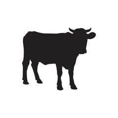 Standing cow silhouette. Black silhouette of a sturdy cow standing in profile on white.
