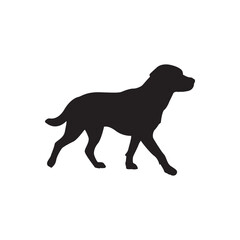 Walking dog silhouette. Side-profile dog mid-stride against white.