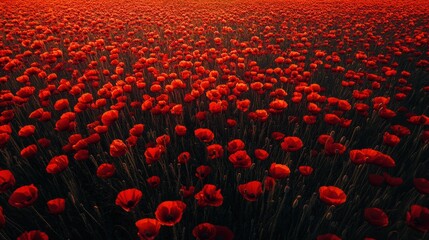 Obraz premium Lush field of vibrant red poppies.