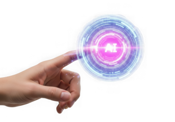 Artificial intelligence ai technology finger touching button isolated on transparent background