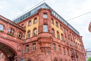 Historical Red Building with Modern Architecture in Frankfurt City Center