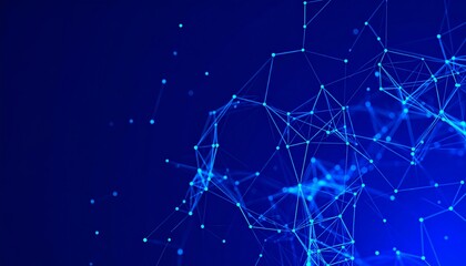 Abstract plexus network, glowing nodes and lines, dark blue background