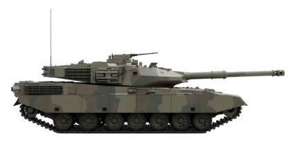 Modern military main battle tank with camouflage pattern isolated on transparent background