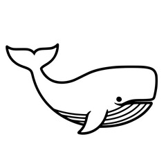 Fototapeta premium Black and white doodle style vector of a happy whale swimming in the sea