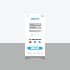 Sign Up Page Interface Design for Mobile Application Demonstrating User Registration and Social Media Integration