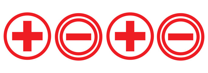 Obraz premium Plus and minus icon on black circle. Positive and negative sign symbol
