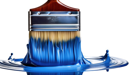 Closeup of plastic paint brushes and vibrant watercolors, essential art equipment for colorful designs on paper PNG white background.