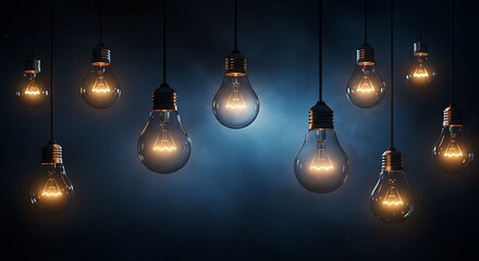 Abstract Floating Lightbulbs Capturing Inspiration and Creativity in Moody Lighting