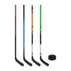 Hockey Stick and Puck Sports Equipment Vector. Hockey Sports Equipment on White Background.