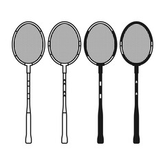 Simple Badminton Racket Flat Black and Outline Style. Badminton Racket for Sports Activities.