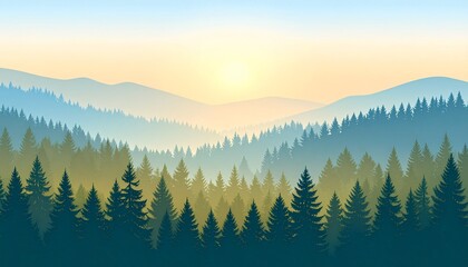 Golden Light Through Foggy Trees