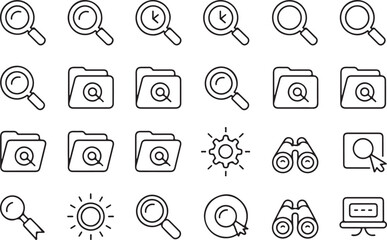 Magnifying glasses folders binoculars sun gear and computer icons