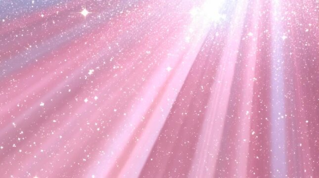Soft pink glitter background with sparkling light rays creating a festive and dreamy atmosphere for celebration and beauty designs
