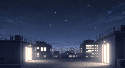 Wallpaper 4k Desktop Night Cityscape with Buildings and Starry Sky Illustration